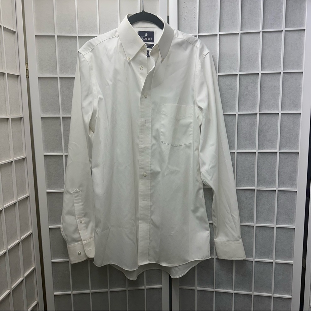 Stafford Performance Pinpoint White Button Down Shirt 15 34-35 EUC - Picture 7 of 7